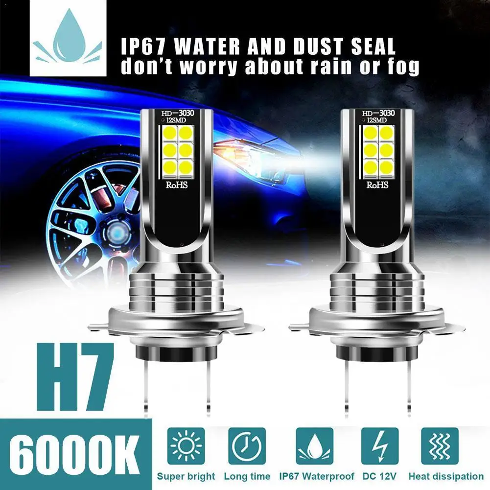 H7 LED Headlight High/Low Beam Fog/Driving Light Bulbs Kit 100W 8000LM  6000K White