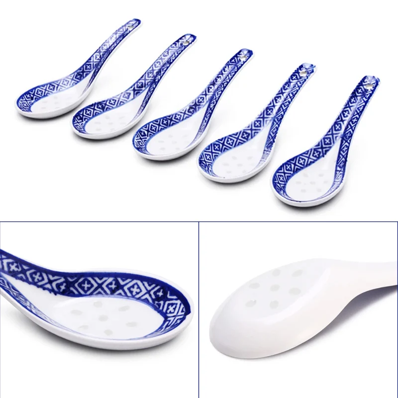 5Pcs Ceramic Spoon Multi-Function Chinese Style Scoop Porridge Spoon Tableware Soup For Home Restaurant Cooking Tool Cooking Scoop Ceramic Spoons