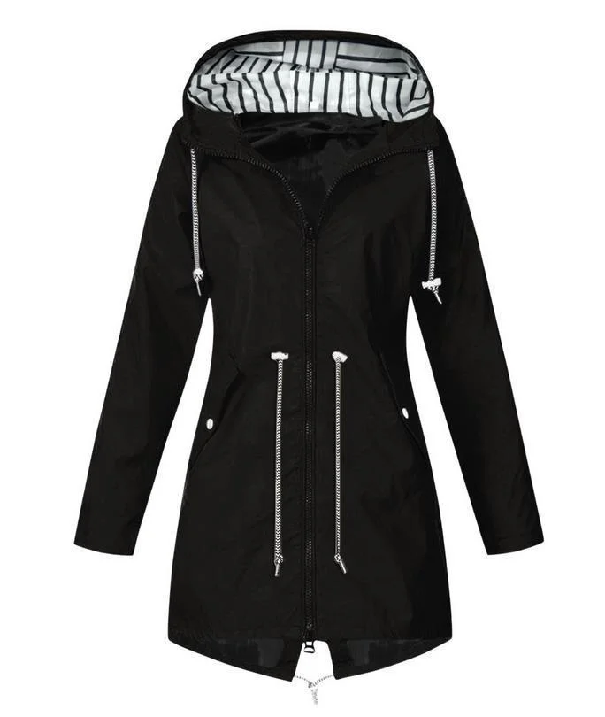 

New Designed Fashion Mid-length Women Jacket Long Sleeve Hooded Collar Solid Color Western Style Leisure Lady Jacket For Autumn