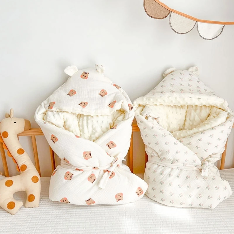

Baby Swaddling Blanket Hooded Wrap Blanket for Infant Boy Girl Gender Neutral Non-fluorescent Stroller Crib Sleeping Bag