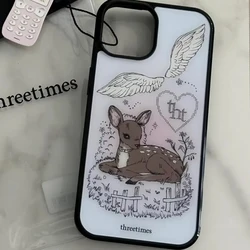 Silicone Hard Phone Case with Cute Angel Wing and Elk Cartoon Design - iPhone 15 Pro (Black - SCZ052035)