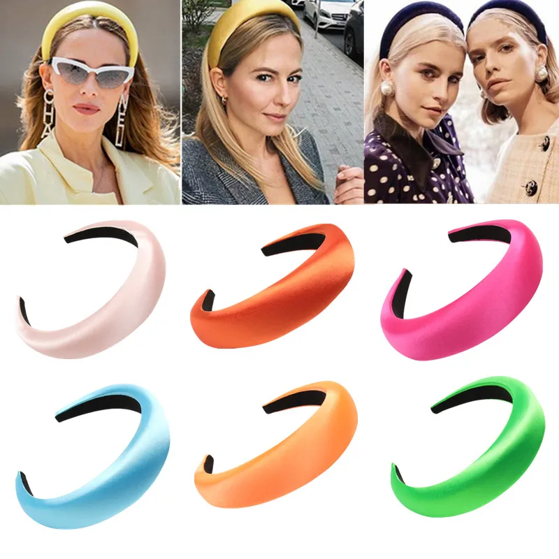 CNHairAccessoriesSatinPaddedHeadbandforWomenSolidColorNonslipHairHoopSponge