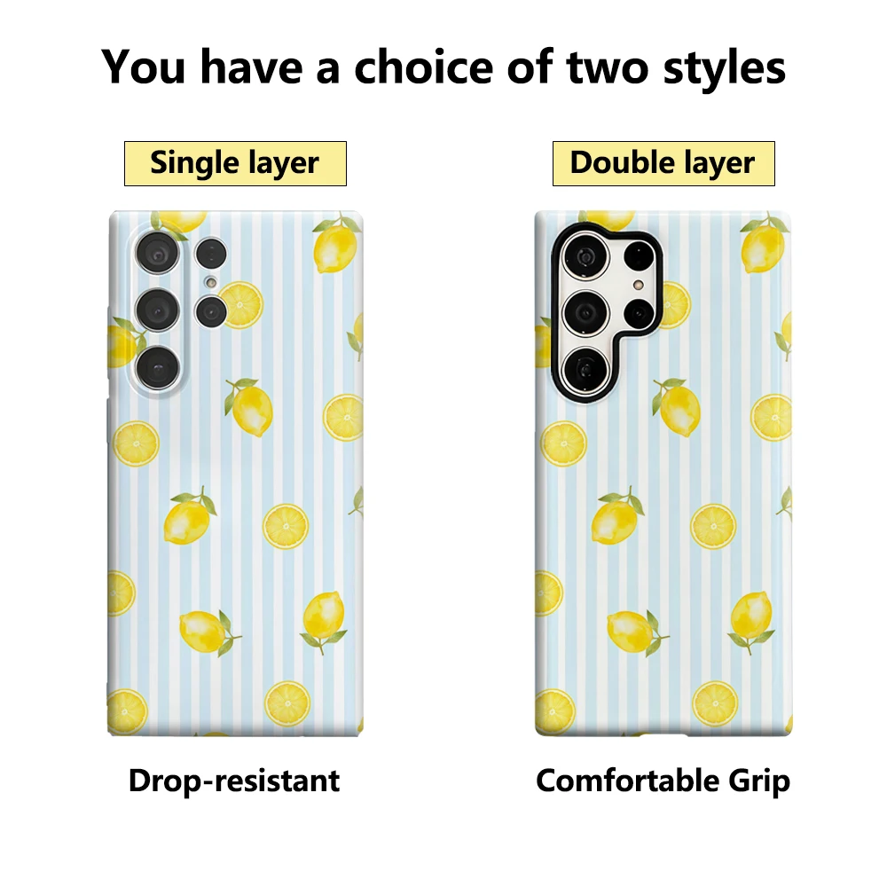 Lemon & Blue Stripes Glossy Double-Layer Phone Case