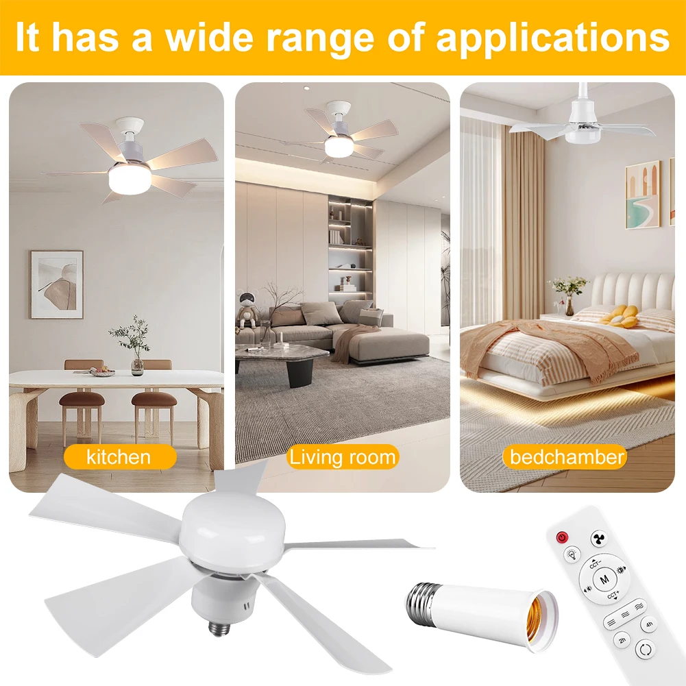 Socket Fan Light with Remote Ceiling Fan with Light Adjustable Wind Speed LED Light Fan Timing Wireless Fan for Home Office