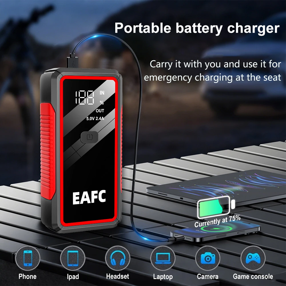 EAFC Jump Starter Power Bank 12V Booster for Car Start 2000A 1000A Battery Quick Charger Portable Auto Starting Device Powerbank