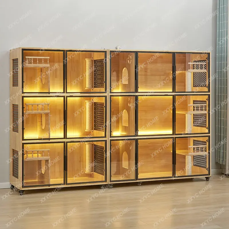 

Cat Villa Three-Layer Breeding Cage Breeding Breeding Cabinet Solid Wood Cattery Pet Shop Cabinet