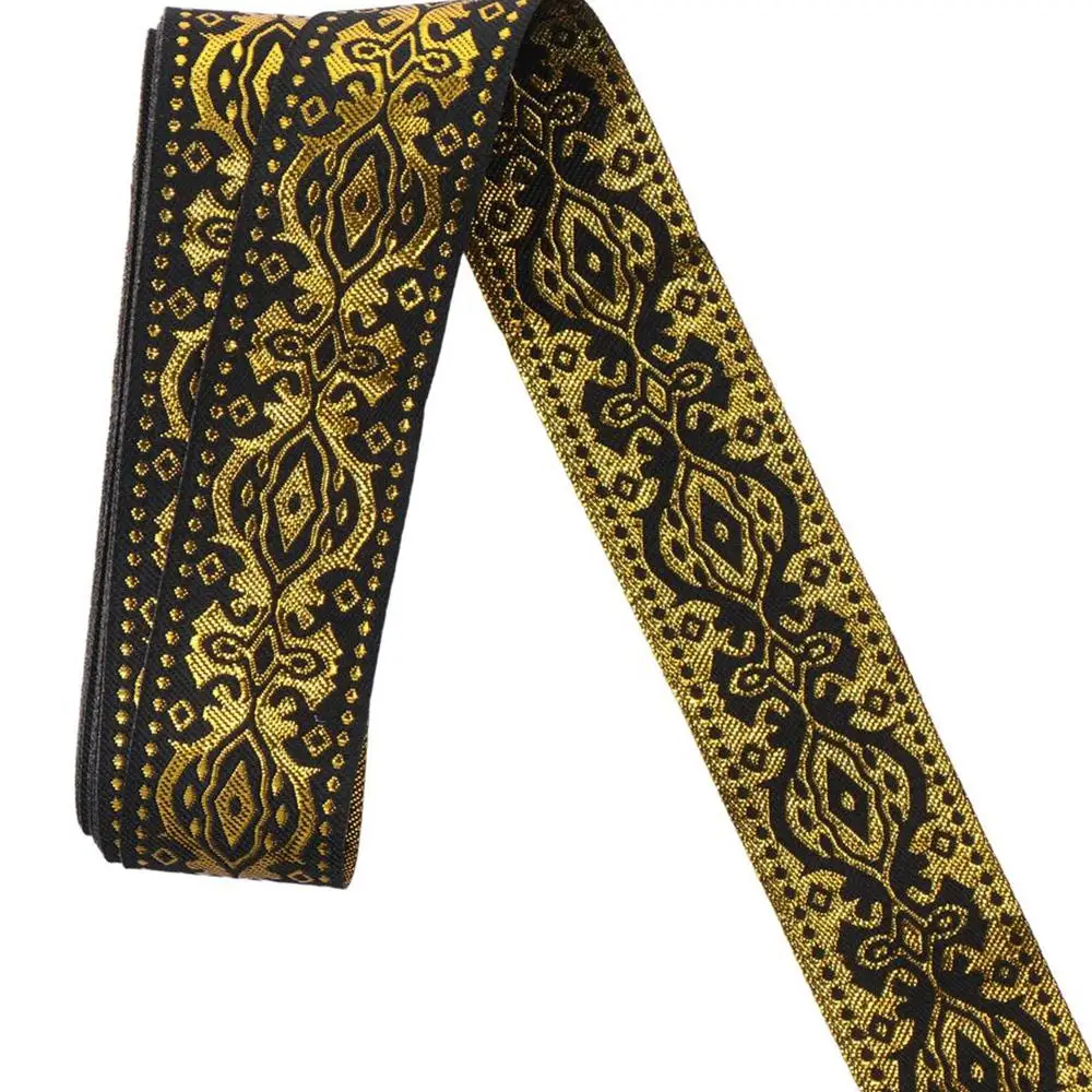 7.6 Yards White Gold Jacquard Ribbon Black Gold 1.3 Inch Wide Fabri Ribbon Woven Ribbon for DIY Clothes Sewing