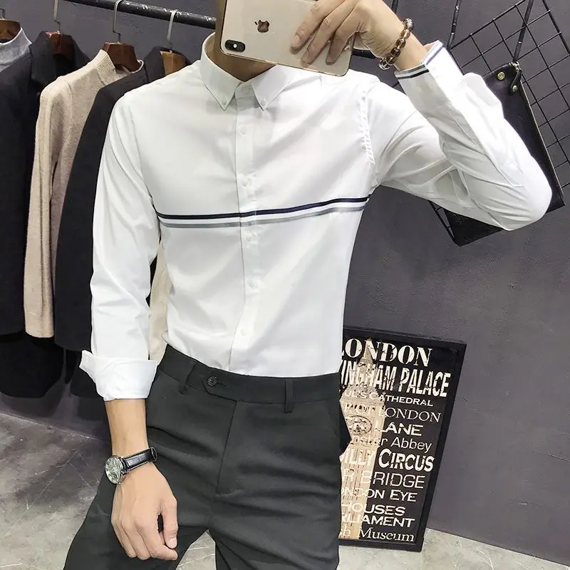 

Spring Autumn New Fashion Flip Collar Men's Clothing Button Long Sleeve Casual Versatile Solid Shirts Rope Hombre Loose Y2K Tops