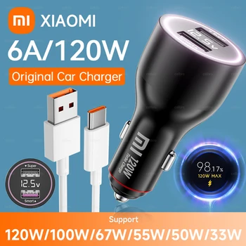 Xiaomi Mi Car Charger 120W 67W 6A Fast Charging Dual-port USB A For Xiaomi 14 14 Ultra 13 13T 12 Pro Redmi Note A3 POCO Pad 6 1
