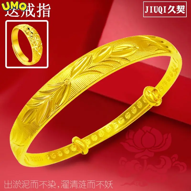 

[give a Ring]engraving Colorless Plated 100% Real Gold 24k Pure Bangle Bracelet Women's Open Girlfriend Pure 18k 999 Gold Jewelr