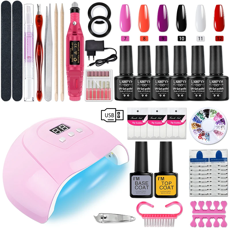 Manicure Set Acrylic Nail Kit With LED Nail Lamp Semi Permanent Varnish Acrylic Extension Gel Kit Electric Nail Drill Nails Tool 5