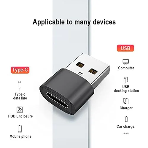 USB Type-C Female to USB-A Male Adapter OTG Data Converter for Smartphones Fast Charging Compatible