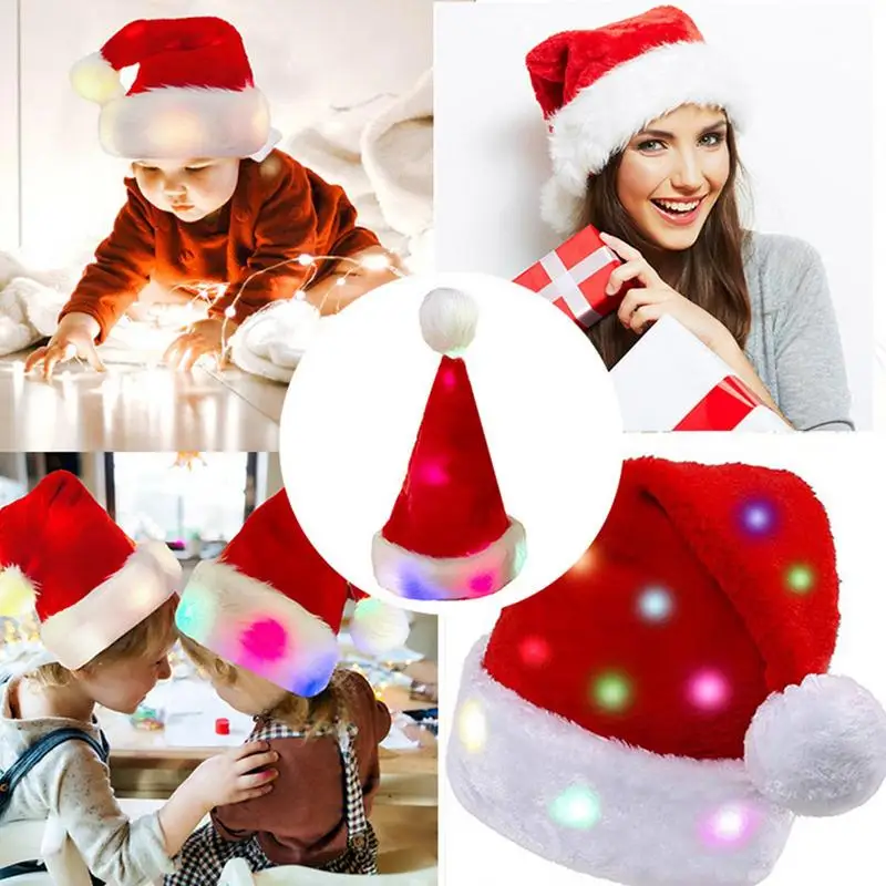 Merry Christmas LED lights Luminous Santa hat High-end plush children adult Christmas decorations supplies