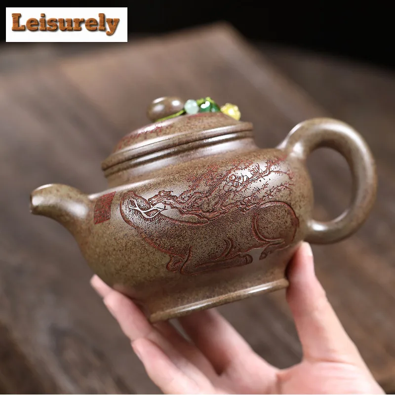 420ml Yixing Purple Clay Teapots Handmade Plum Blossom Deer Pot Raw Ore Wood-fired Porcelain Mud Kettle Zisha Tea Set Supplies