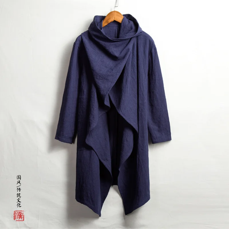 

Chinese Traditional Dress Plus Size Cotton Linen Windbreaker Retro Long Cloak Men Tibetan Clothing 2022 Oversized Hanfu Male