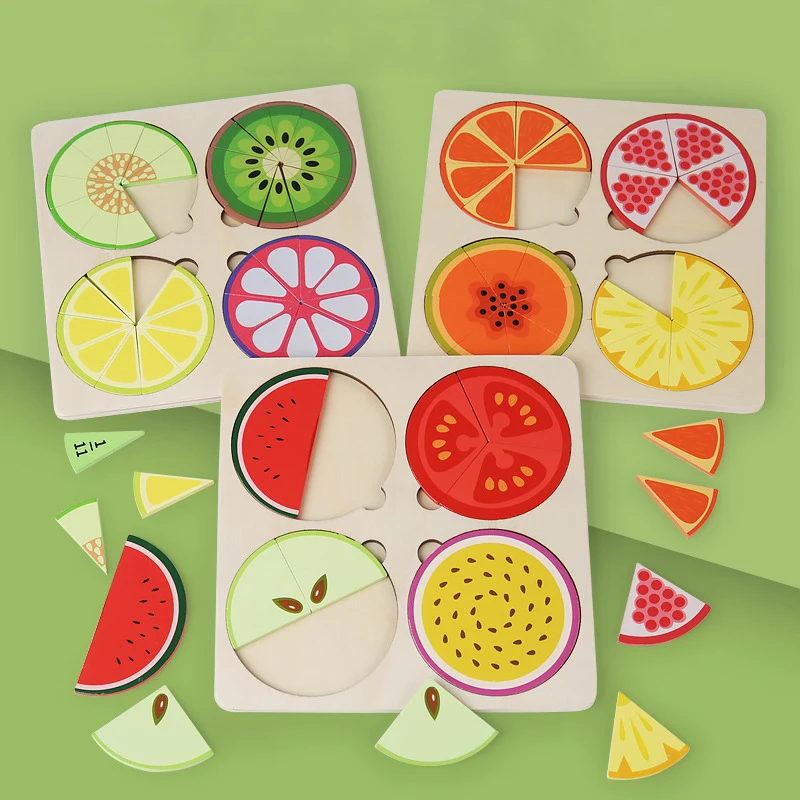 Montessori Magnetic Fraction Learning Math Toys Wooden Board Fruit Circles Blocks Puzzle  Game Early Educational Math Skills 6