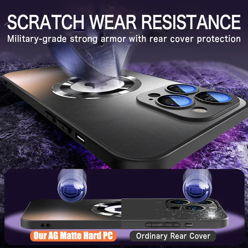 Matte Magnetic Tempered Glass Shockproof Phone Case with Wireless Charging Compatibility