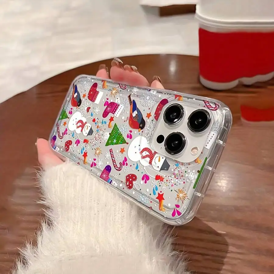 Festive Cartoon Christmas Pattern Clear Phone Case Cover