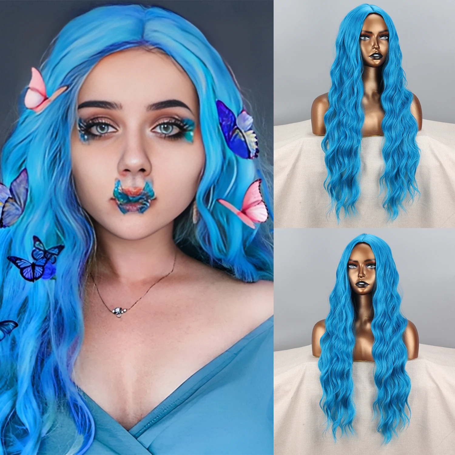 Blue Long Wave Wig Synthetic High Heat Resistant Material Daily Wear Wig Cosplay Wig дезодорант mon platin blue wave 80 мл