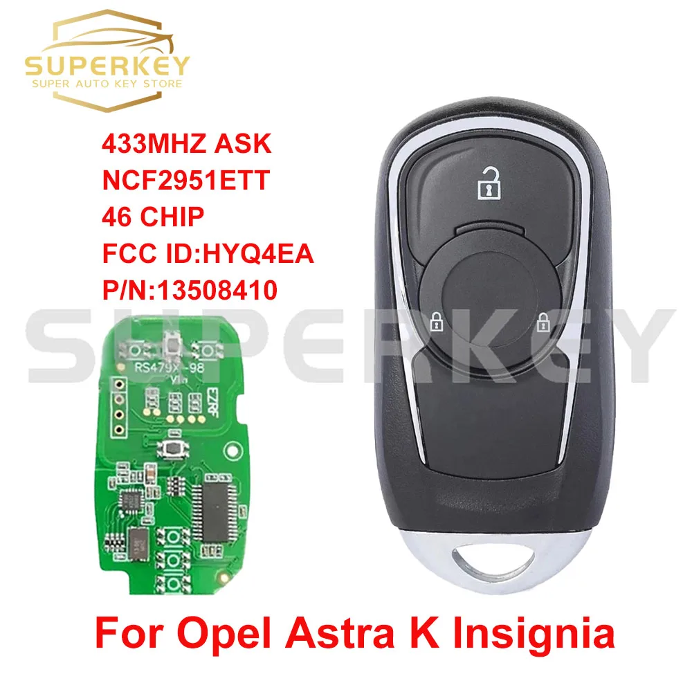 

Пульт дистанционного управления SUPERKEY, 2 кнопки, 433 МГц, чип PCF7937E 46 для Opel Astra K Insignia 2015 2016 2017