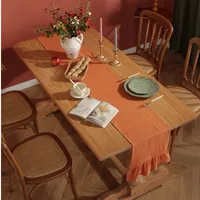 Christmas Cotton 100% Ruffles Table Runner Orangered Event Party Supplies Fabric Decor Placemat for Holiday Wedding Festival 3