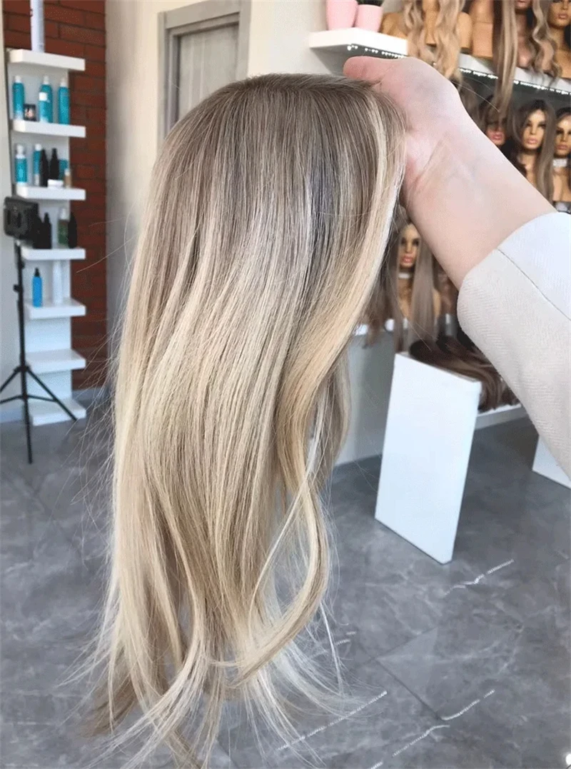 Straight Wig Synthetic 5% Human Hair Mixed Lace Frontal Wig Natural Women Short Bob Lace Side Part Glueless Pre plucked