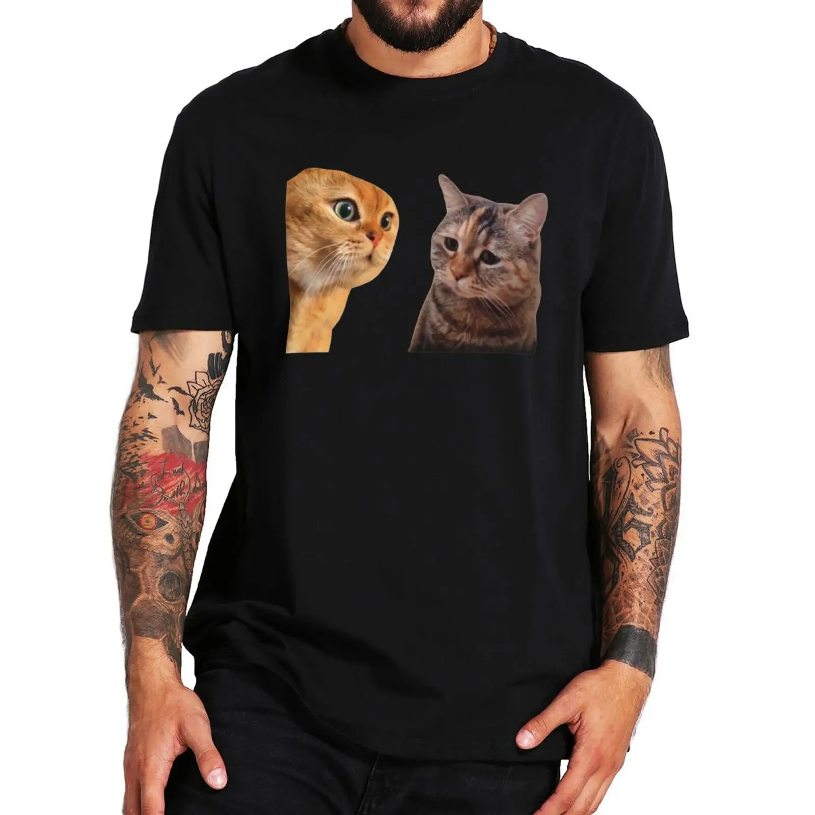  Sad Cat Mewing T Shirt Funny Two Cats Talking Meme Y2k Graphic Tshirt Tops 100% Cotton Soft Unisex T-shirt For Men Women EU Size