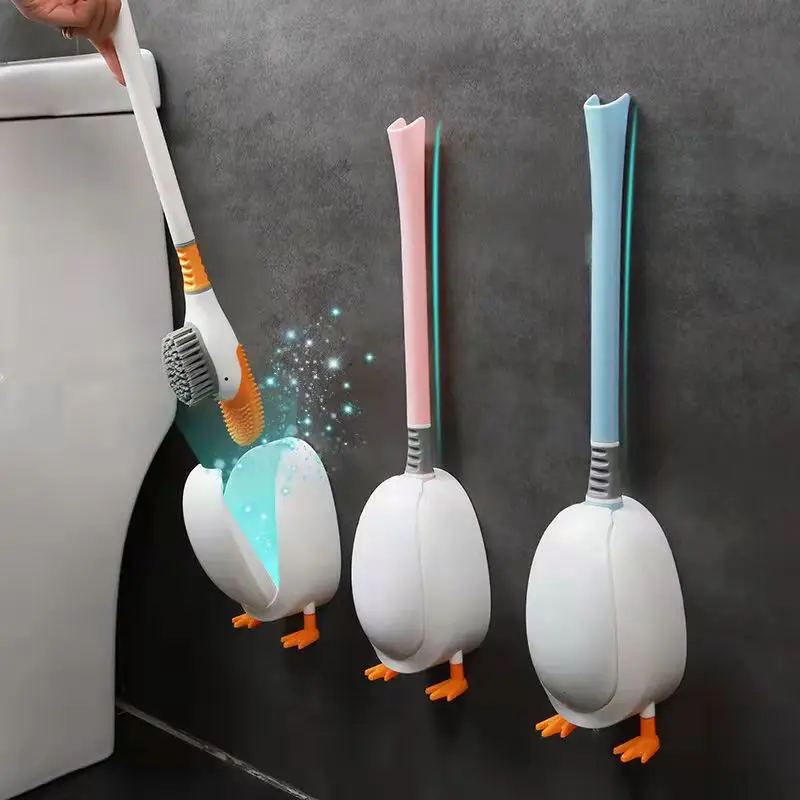 Duck Toilet Brush Strumenti Di Pulizia Flessibili Per Wc In Silicone Supporto Per Asciugatura A Parete Nessun Angolo Morto Accessori Per Il Bagno Dome