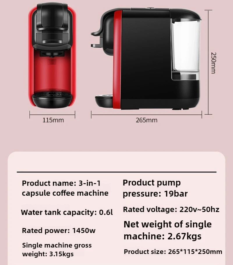 Heatable Italian Capsule Coffee Machine Home Small Office American All-in-one Machine Automatic Coffee 19Bar Pumped