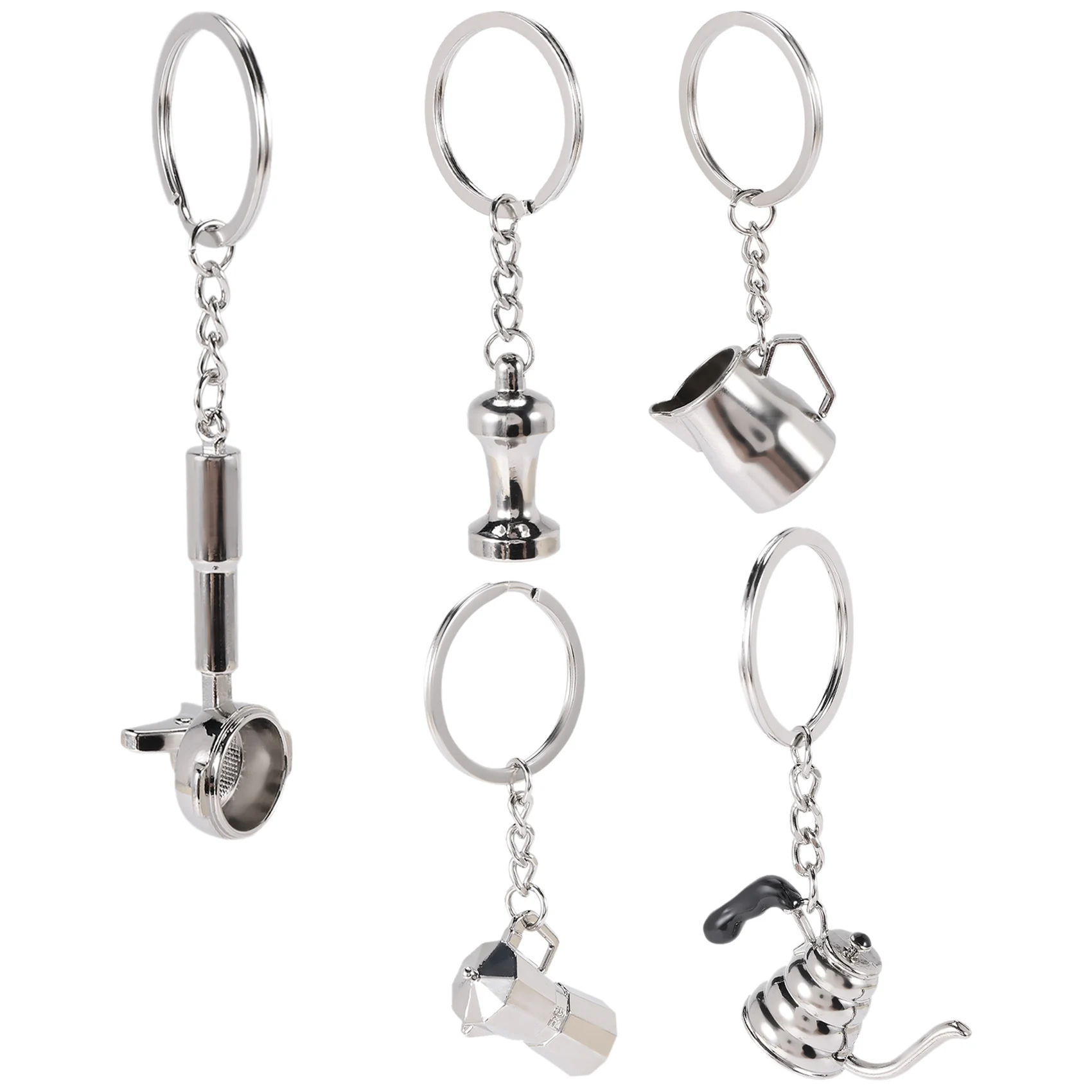 

5PCS Creative Barista Coffee Tamper Keychain Espresso Portafilter Moka Pitcher Keyring Portable Coffee Accessories Gift