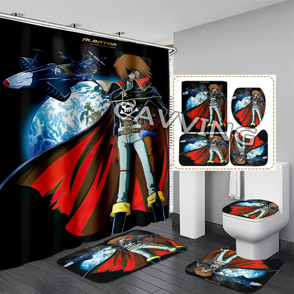 Anime Albator 3D Shower Curtains Waterproof Bathroom Curtain Anti-slip Bath Mat Set Toilet Rugs Carpet  Home Decor  T02