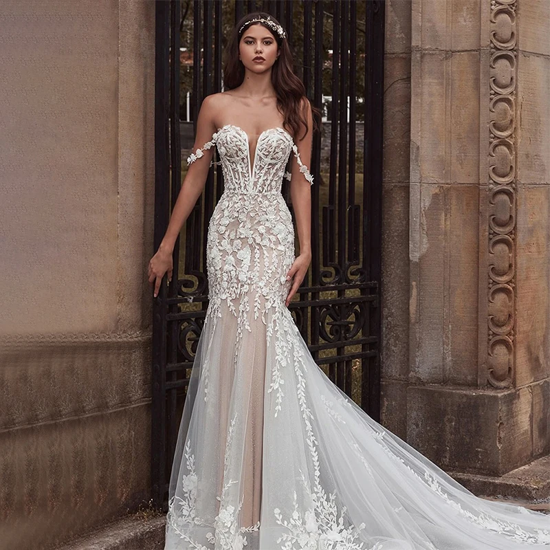 Vestidos imperio de hombros descubiertos con escote en forma de corazón Blanco