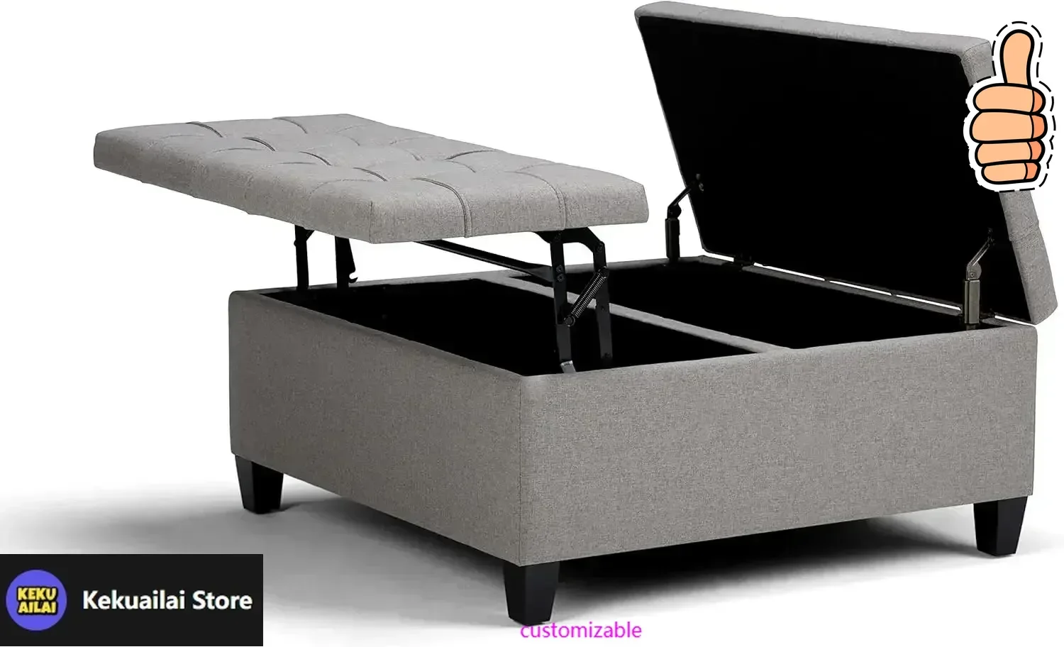 NEW-Harrison 36 inch Wide Square Coffee Table Lift Top Storage Ottoman in Upholstered Dove Grey Tufted Linen Look Fabric