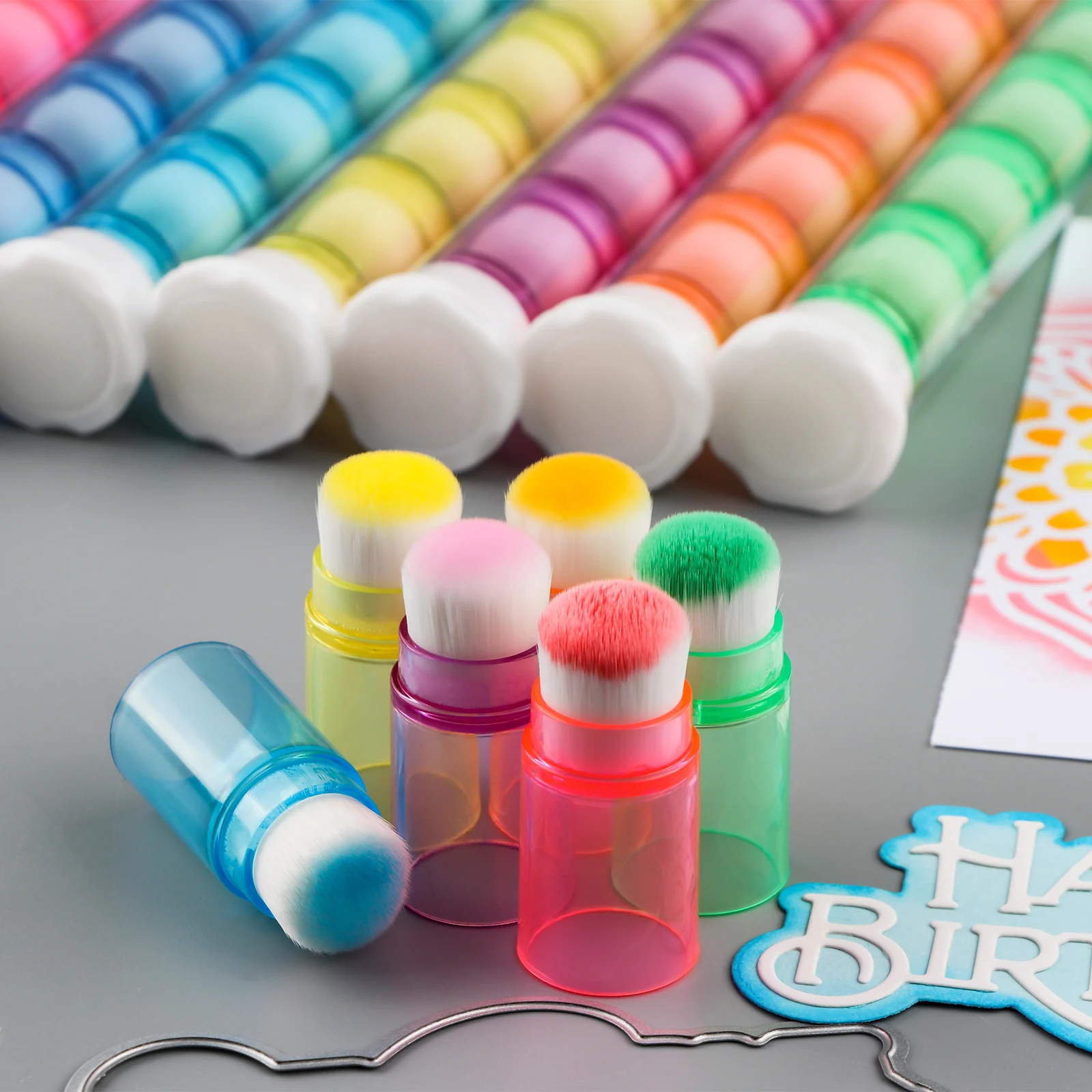 8pcs Mini Stackable Blender Brushes for Card Making 3/4inch Soft Bristles Finger Daubers Ink Blending Tool with Storage Box blending brush