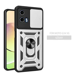 Shockproof Slide Camera Lens Holder Protective Case for Moto G73 5G (Silver)