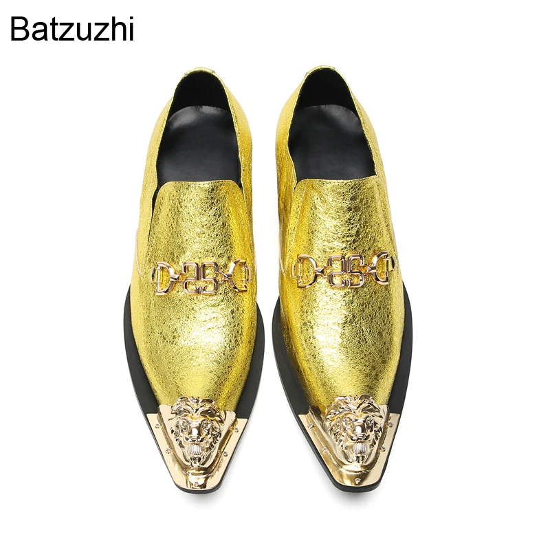 Batzuzhi Luxury Handmade Formal Leather Dress Shoes Men Slip on Gold Fashion Business, Party and Wedding Shoes Man! Big Sizes