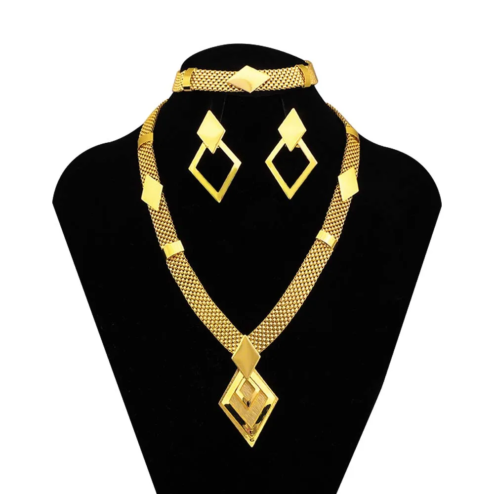 

Dubai Geometric Necklace Earrings Set Wedding Dress Accessories Party Anniversary Gift Free Delivery Best Selling Product