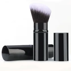 Compact Retractable Powder Blush Brush with Aluminum Handle (Oblique round head)