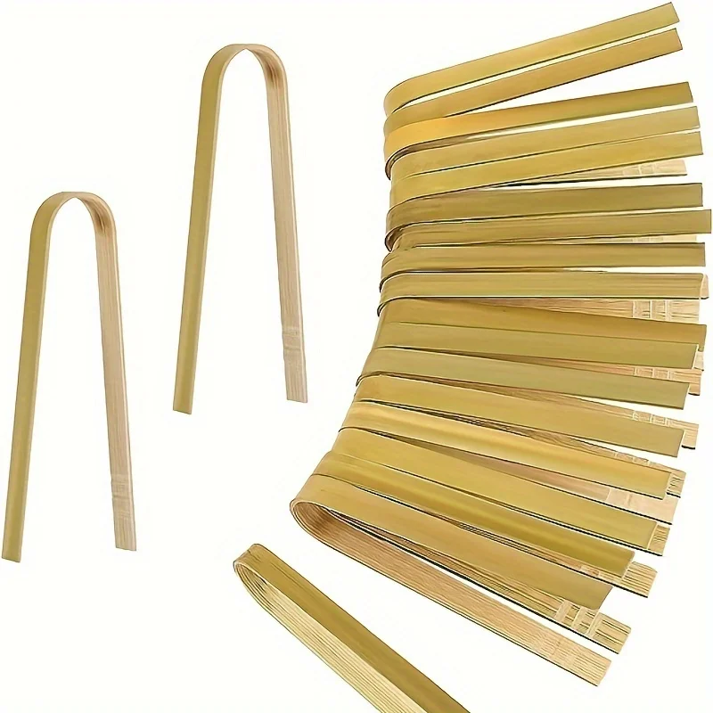 Cooking Utensils Mini Bamboo Tongs Natural Toast Tongs For Cooking Baking Tongs For Campfire Camping Outdoor Picnic 20pcs