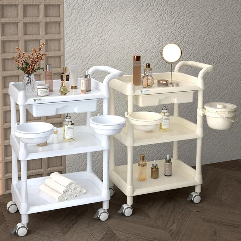 Beauty Salon Cart Auxiliary Car With Wheels Mobile Food Serving Hairdresser Trolley Rollers Removable Storage Furniture Tool