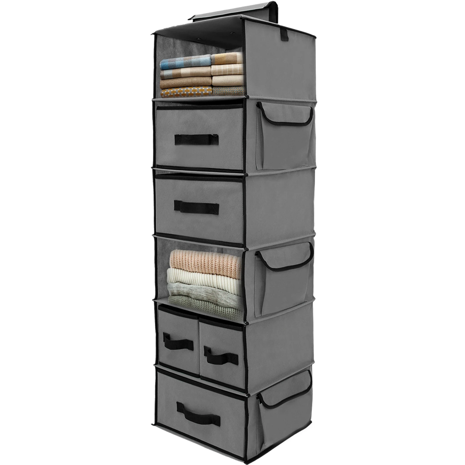 

6-Shelf Hanging Closet Organizer Collapsible Hanging Closet Organization and Storage with 5 Removable Drawers 6 Side Pockets