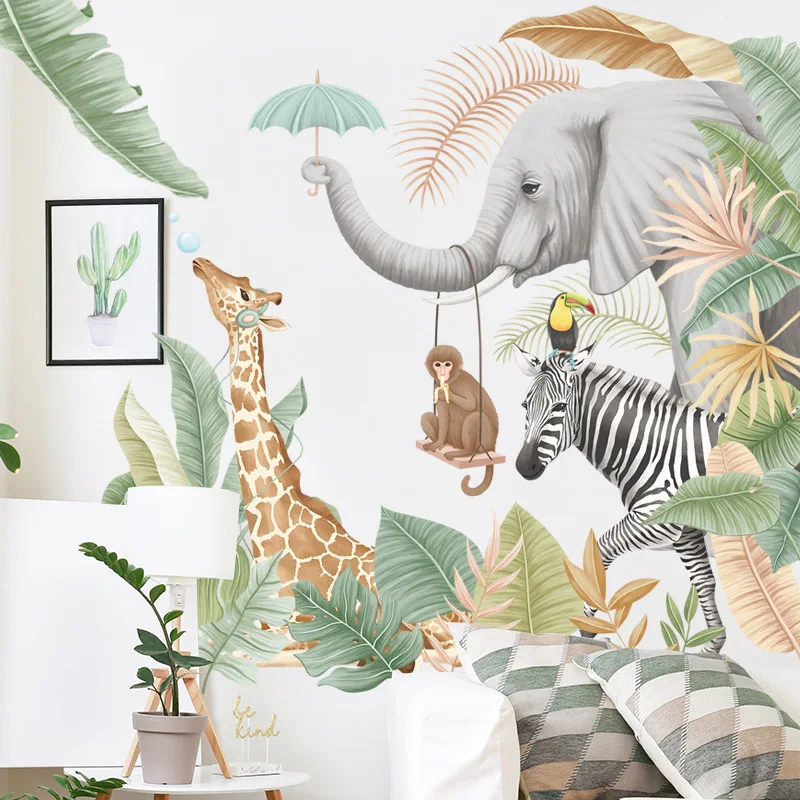 Large Jungle Animals Wall Stickers for Kids Rooms Boys Baby Room