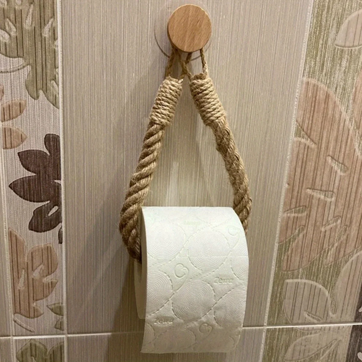 Hemp rope tissue holder, solid wood rope weaving, towel storage rack, creative wall-mounted toilet paper holder 6