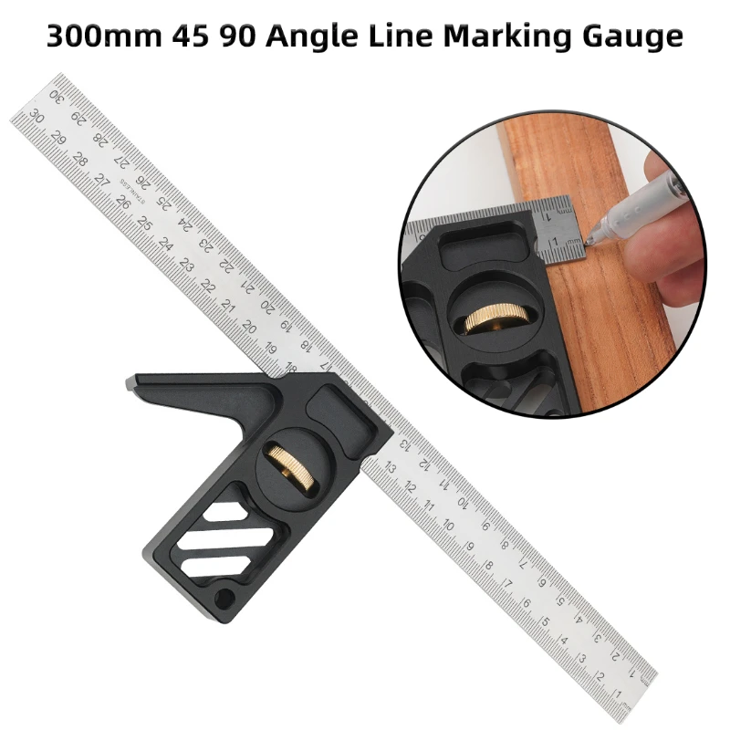 300mm Ruler Adjustable 45 90 Angle Positioning Block Gauge Line Marking Gauge Scriber DIY Carpentry Scribing Measuring Tools woodworking scriber measuring tool steel ruler limit block brass positioning adjustment block woodworking ruler scribing locator