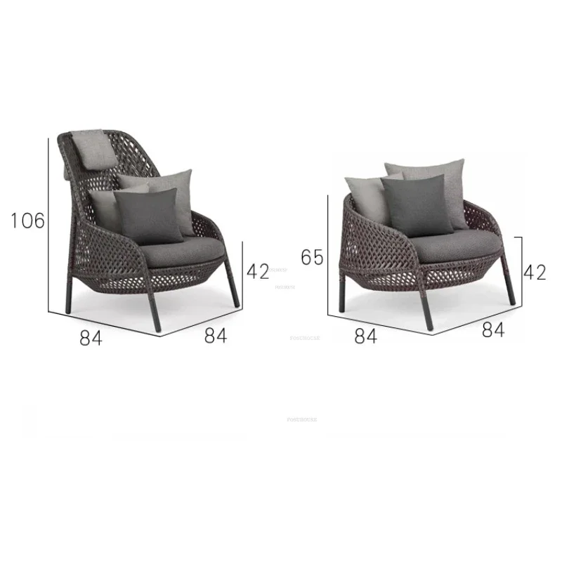 Nordic Rattan Outdoor Garden Sofas Courtyard Backrest Armchair Sofa Leisure Outdoor Garden Furniture Rattan Single Sofa Chair