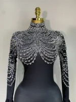 Stock Women Sexy Nightclub Evening Party Drag Queen Singer Dancer Stage Performance Costume Luxury Rhinestone Stretch Jumpsuit - Image 5