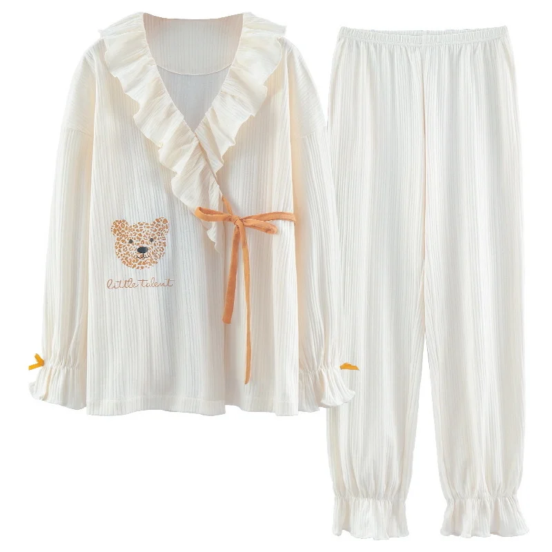 女性の秋と冬のための綿のパジャマ長袖カーディガンかわいい漫画の着物素敵な家庭服外で着用できます