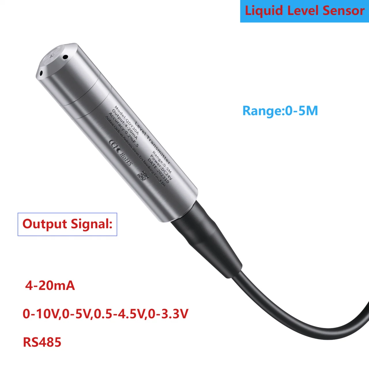 เซ็นเซอร์วัดระดับของเหลวใต้น้ำ 4 ม. 5 ม. สำหรับถัง 4-20mA เครื่องส่งสัญญาณระดับของเหลว หัววัดระดับน้ำ เครื่องส่งสัญญาณระดับน้ำ 0-10V 1