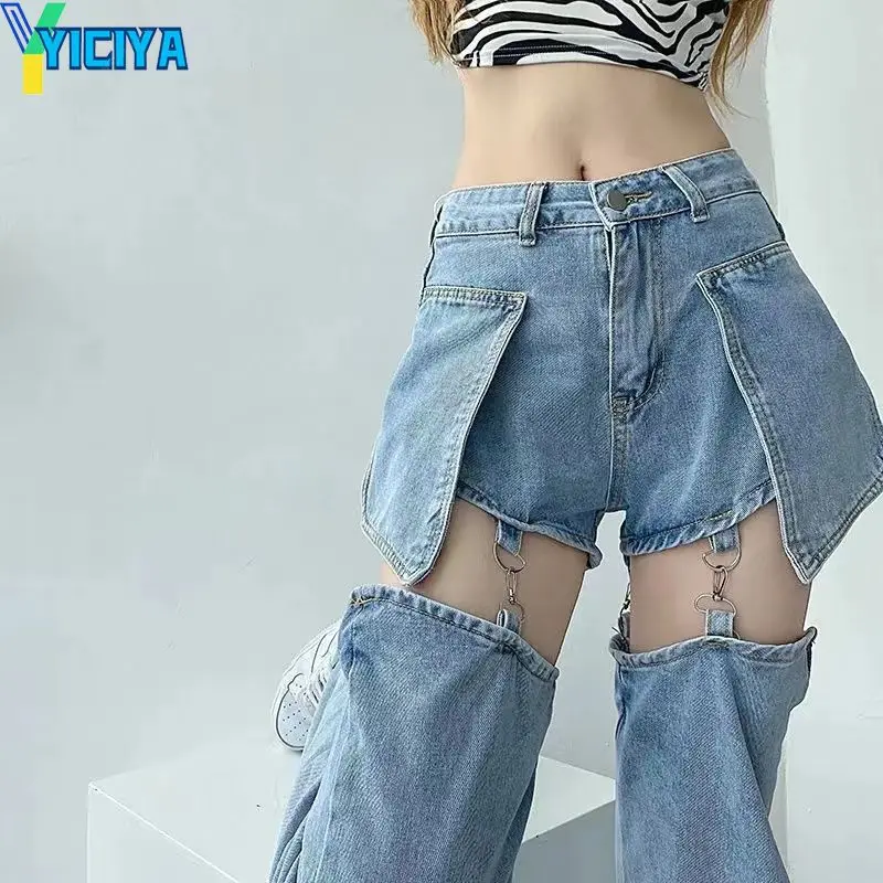 

YICIYA WOMAN DENIM JEAN Detachable Pants Straight Loose Slim Long Pants 2023 winter Maternity Jeans PANT Y2k Cargo Trousers 90s