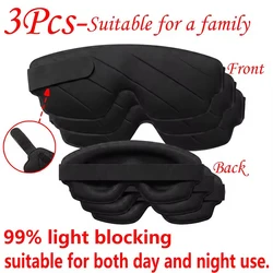 3D Contoured Sleep Eye Mask - Light - Blocking, Adjustable Blindfold (Black 3pcs)